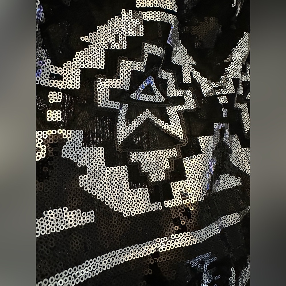 Black & Silver Sequin Mesh Patterned Women's Hare… - image 5